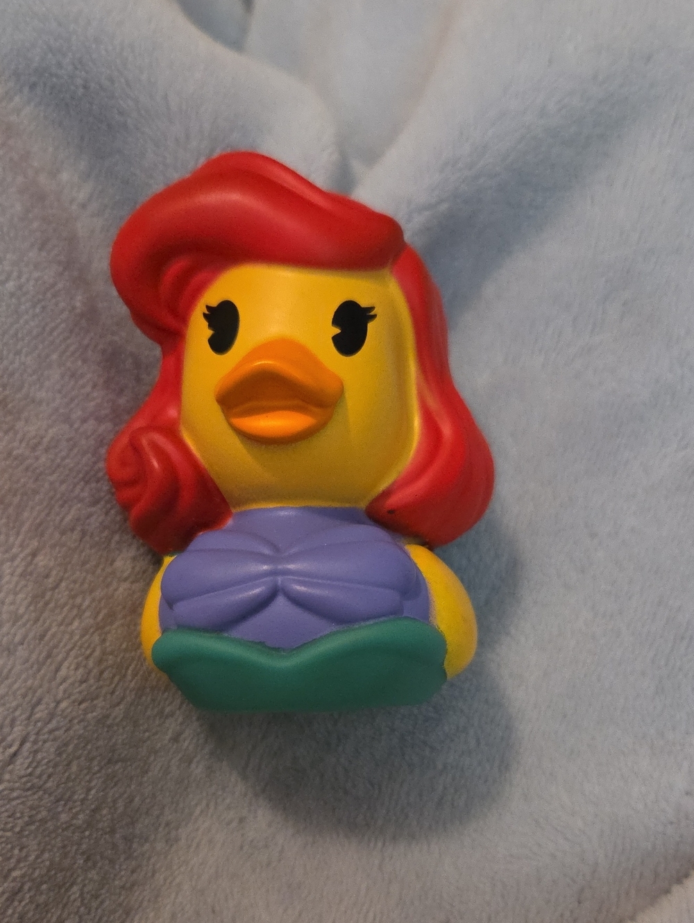 Disney Yellow Duck Bath Toy with Red Hair and Purple Top Mermaid NWOT